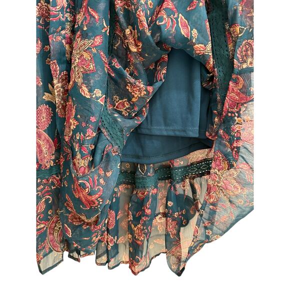 Band of the Free XS Dark Green Floral Boho Cottage Maxi Dress tiered - Picture 9 of 13